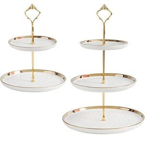 Chic White and Gold Tiered Serving Tray